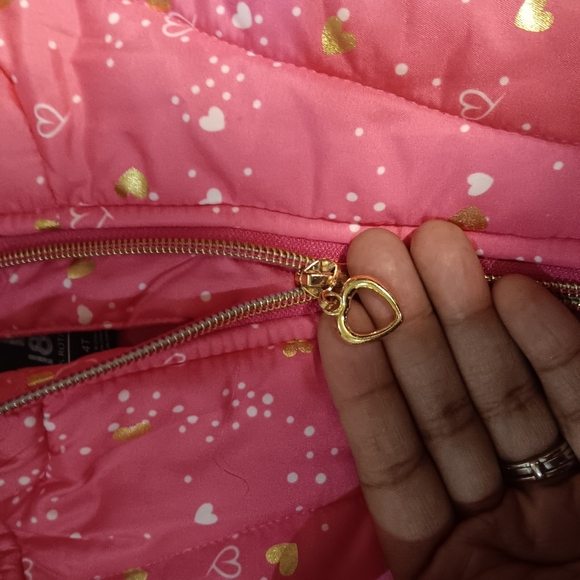 Rothschild pink and gold heart winter coat/jacket with hood. Girl size 4T - Picture 4 of 4